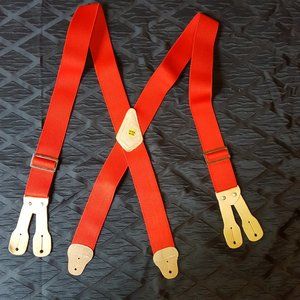 NWOT Button On  Red Suspenders Elastic Leather 54"